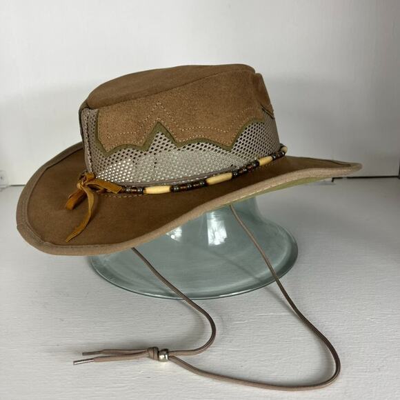 Head N Home Sierra Brown Suede Leather Mesh Western Cowboy Outback Hat Size S